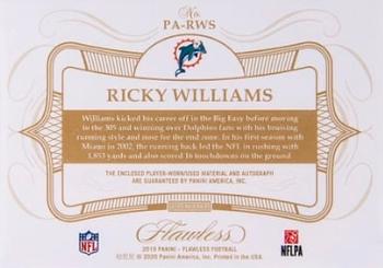 2019 Panini Flawless - Patch Autographs Platinum #PA-RWS Ricky Williams Back