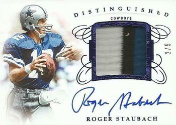 2019 Panini Flawless - Distinguished Patch Autographs Sapphire #DA-RS Roger Staubach Front