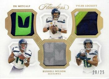 2019 Panini Flawless - Triple Patches #TP11 Russell Wilson / Tyler Lockett / DK Metcalf Front