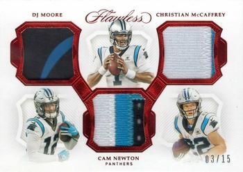 2019 Panini Flawless - Triple Patches Ruby #TP6 Cam Newton / DJ Moore / Christian McCaffrey Front