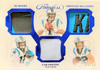 2019 Panini Flawless - Triple Patches Sapphire #TP6 Cam Newton / DJ Moore / Christian McCaffrey Front