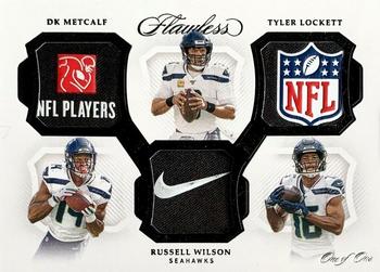 2019 Panini Flawless - Triple Patches Tag #TP11 Russell Wilson / Tyler Lockett / DK Metcalf Front