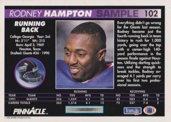 1992 Pinnacle - Sample #102 Rodney Hampton Back