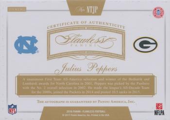 2019 Panini Flawless - 2016 Panini Flawless Now and Then Signatures Emerald #NTJP Julius Peppers Back