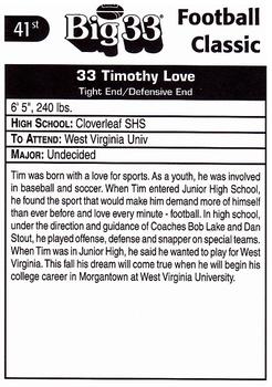 1998 Big 33 Ohio High School #NNO Timothy Love Back