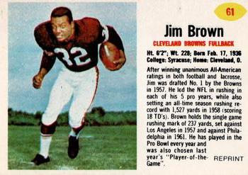 1987 Hygrade Football's All-Time Greats - Rare and Famous Reprints #NNO Jim Brown Front