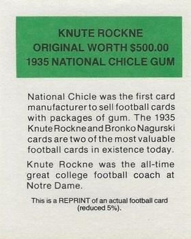 1987 Hygrade Football's All-Time Greats - Rare and Famous Reprints #NNO Knute Rockne Back