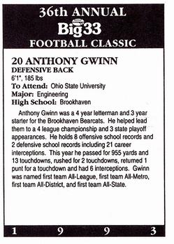 1993 Big 33 Ohio High School #NNO Anthony Gwinn Back
