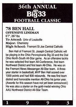 1993 Big 33 Ohio High School #NNO Ben Hall Back