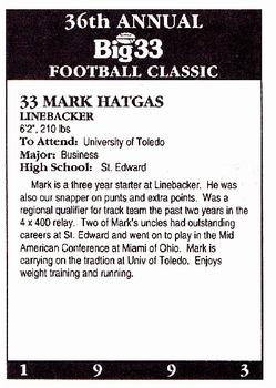 1993 Big 33 Ohio High School #NNO Mark Hatgas Back