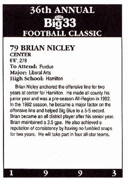 1993 Big 33 Ohio High School #NNO Brian Nicley Back