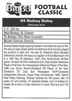 1997 Big 33 Ohio High School #NNO Rodney Bailey Back
