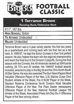 1997 Big 33 Ohio High School #NNO Terrance Brown Back