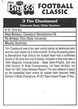 1997 Big 33 Ohio High School #NNO Tim Cheatwood Back