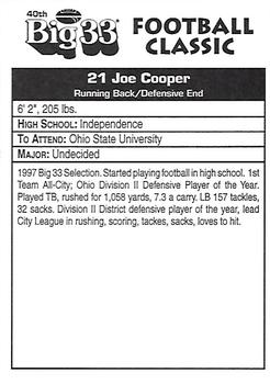 1997 Big 33 Ohio High School #NNO Joe Cooper Back