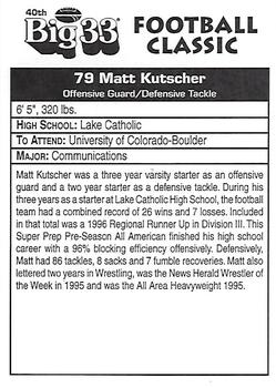 1997 Big 33 Ohio High School #NNO Matt Kutscher Back