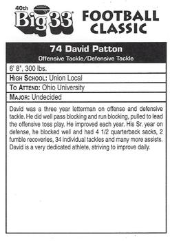 1997 Big 33 Ohio High School #NNO David Patton Back