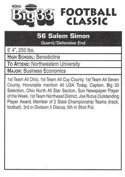 1997 Big 33 Ohio High School #NNO Salem Simon Back