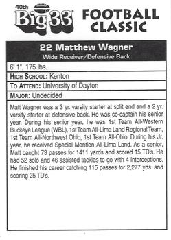 1997 Big 33 Ohio High School #NNO Matthew Wagner Back