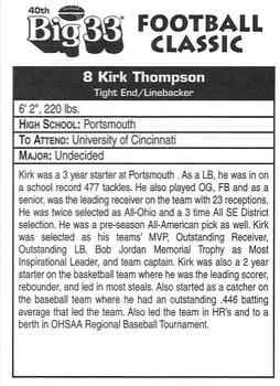 1997 Big 33 Ohio High School #NNO Kirk Thompson Back