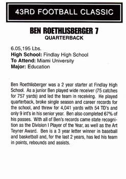 2000 Big 33 Ohio High School #NNO Ben Roethlisberger Back