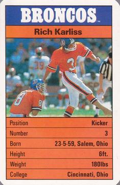 1987 Ace Fact Pack Denver Broncos #NNO Rich Karlis Front