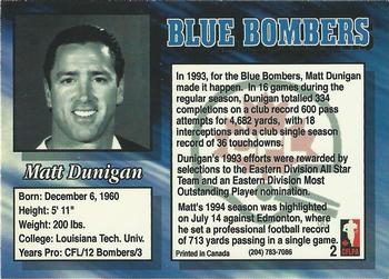 1994 Double D Winnipeg Blue Bombers #2 Matt Dunigan Back