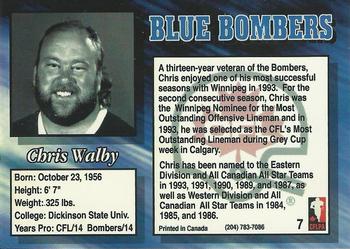 1994 Double D Winnipeg Blue Bombers #7 Chris Walby Back