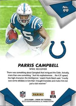 2019 Panini Day #99 Parris Campbell Back
