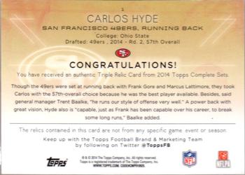 2014 Topps - Relics Triple #1 Carlos Hyde Back