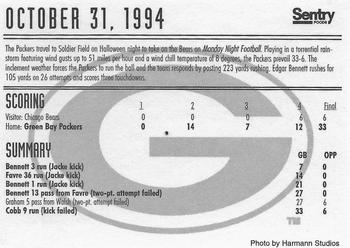 1997 Sentry Green Bay Packers vs Chicago Bears SGA #NNO October 31, 1994 Back