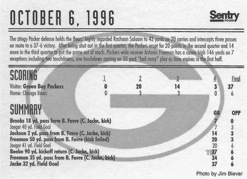 1997 Sentry Green Bay Packers vs Chicago Bears SGA #NNO October 6, 1996 Back