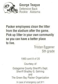 1993 Green Bay Packers Police - Outagamie County Sheriff's Dept. #8 George Teague Back