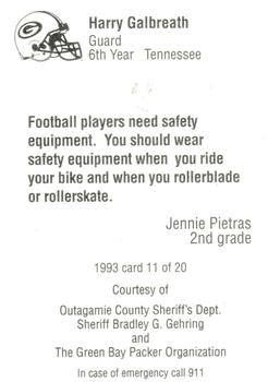 1993 Green Bay Packers Police - Outagamie County Sheriff's Dept. #11 Harry Galbreath Back