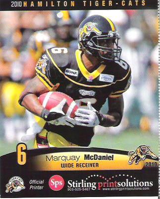 2010 Stirling Hamilton Tiger-Cats #NNO Marquay McDaniel Front