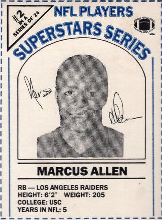 1986 DairyPak NFL Players Superstars Series - Blue Letters #2 Marcus Allen Front