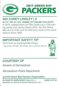 2017 Green Bay Packers Police - Germantown Police Department #9 Corey Linsley Back