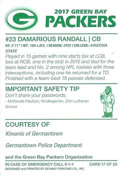 2017 Green Bay Packers Police - Germantown Police Department #17 Damarious Randall Back