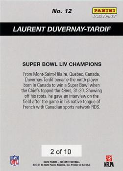 2019 Panini Instant NFL - Super Bowl LIV Champions Green #12 Laurent Duvernay-Tardif Back
