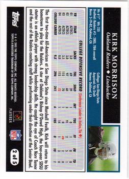 2005 Topps - Oakland Raiders #2 Kirk Morrison Back