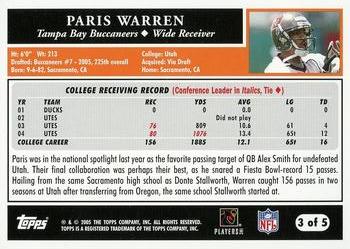2005 Topps - Super Bowl #3 Paris Warren Back
