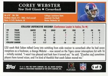 2005 Topps - Super Bowl #5 Corey Webster Back