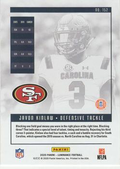 2020 Panini Luminance #152 Javon Kinlaw Back