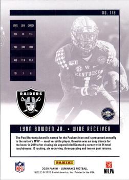 2020 Panini Luminance #178 Lynn Bowden Jr. Back