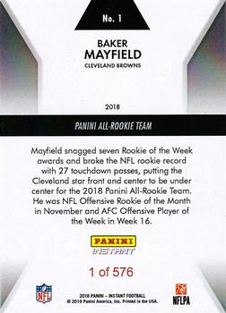 2018 Panini Instant NFL - All-Rookie Team #1 Baker Mayfield Back