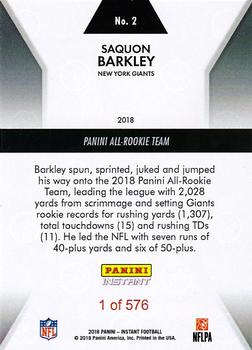 2018 Panini Instant NFL - All-Rookie Team #2 Saquon Barkley Back