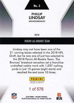 2018 Panini Instant NFL - All-Rookie Team #3 Phillip Lindsay Back