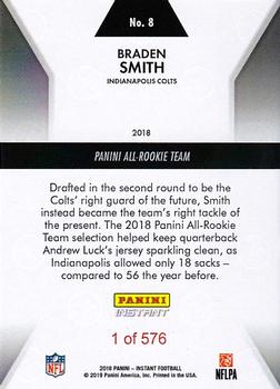 2018 Panini Instant NFL - All-Rookie Team #8 Braden Smith Back