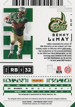 2020 Panini Contenders Draft Picks - Draft Ticket Blue Foil #127 Benny LeMay Back