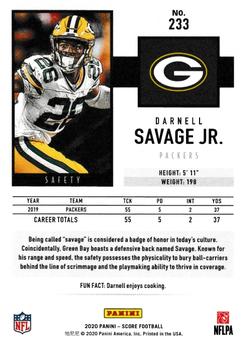 2020 Score - Red #233 Darnell Savage Jr. Back